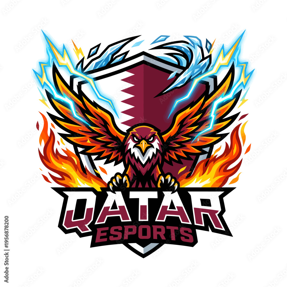 Fototapeta premium Qatar Esports logo with eagle and flames.