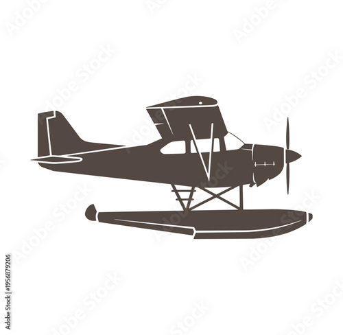 Brown monoplane flying boat on pontoons with single propeller  aircraft design