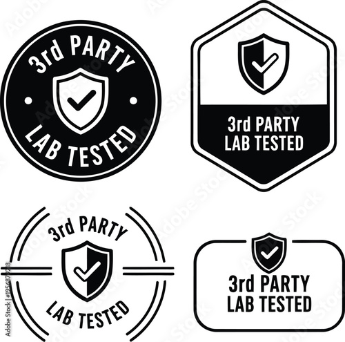 Set of Third Party Lab Tested Quality Assurance Certification Badges and Product Verification Icons