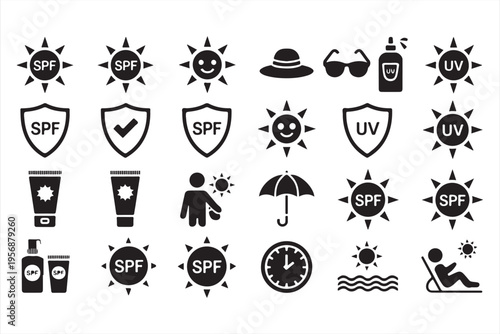 UV Protection Vector Icons with Sunscreen and Skin Care Elements