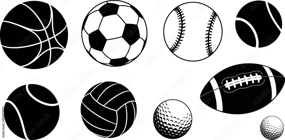 Obraz premium Collection of various sports balls used in popular team sports