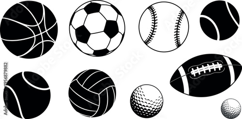 Collection of various sports balls used in popular team sports
