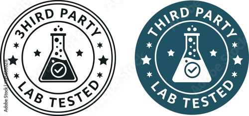 Third Party Lab Tested Round Stamp Vector Icon Set for Quality Assurance and Product Certification