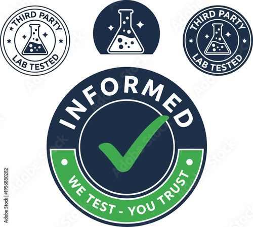 Third Party Lab Tested Certification Badges and Informed Trust Quality Assurance Vector Label Set