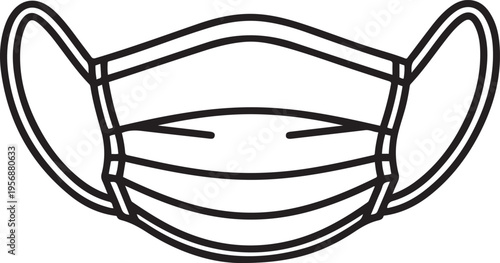 Minimal black and white medical face mask vector illustration representing healthcare protection hygiene safety and infection prevention for clinical hospital and public health use