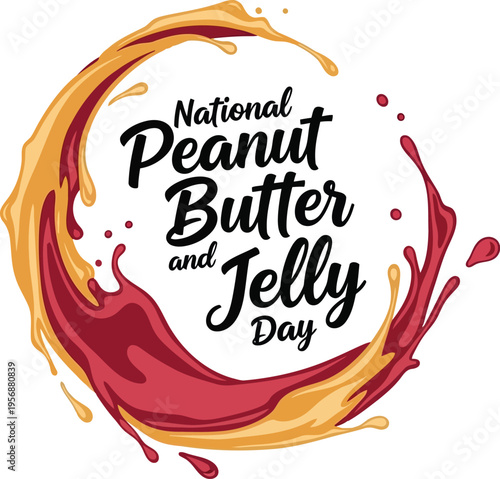 National Peanut Butter and Jelly Day Greeting Design with Circular Splash of Creamy Spread