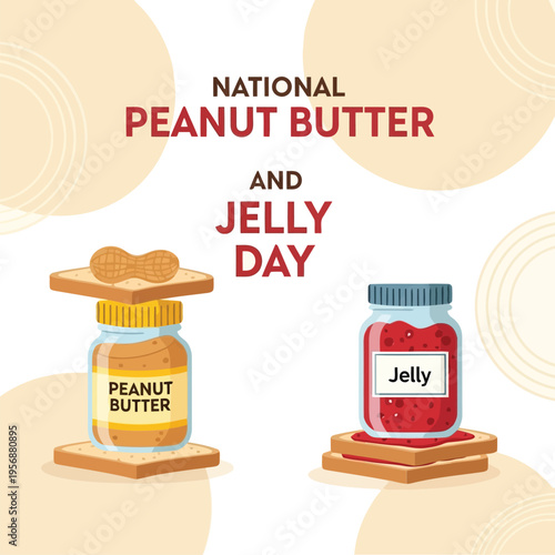National Peanut Butter and Jelly Day celebration graphic with sandwich ingredients and text illustration