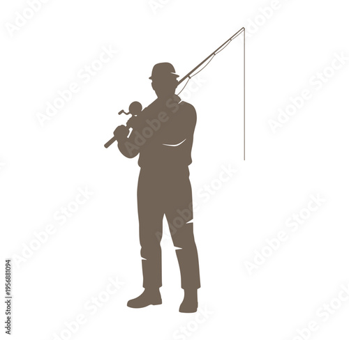 man in hat holding fishing rod and line outdoors alone