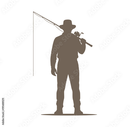 man in hat holding fishing rod on white background