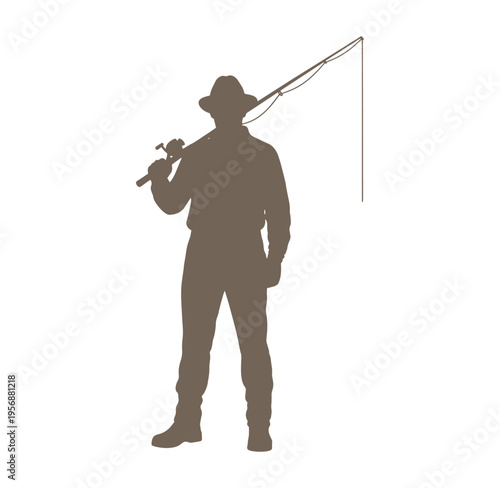 man in hat holding fishing rod over shoulder standing alone