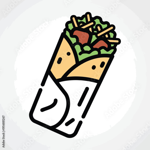 Burrito Icon Vector Illustration Featuring Mexican Food Wrap Design for Fast Food Restaurant Menu Branding