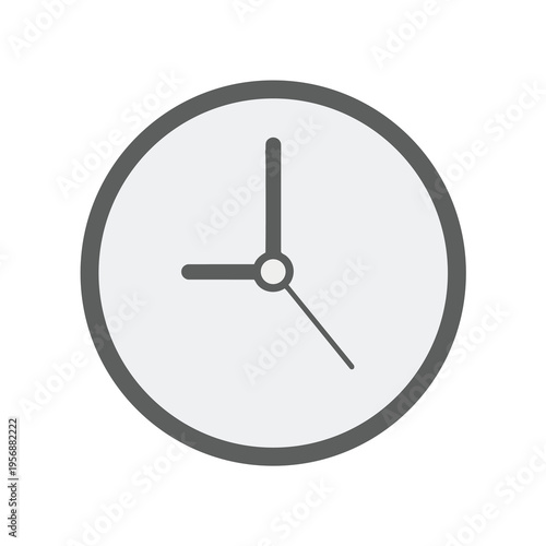 Minimalist grey analog clock face on white with hands pointing to 900