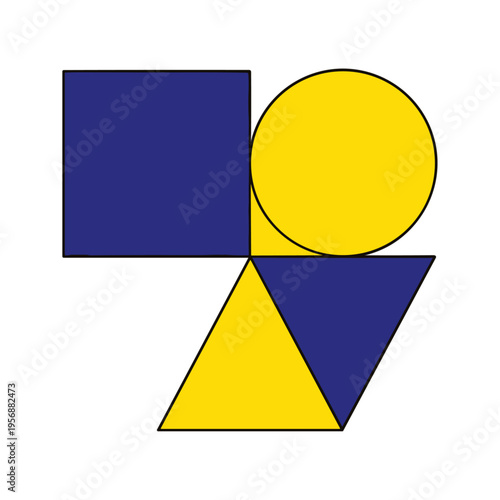 Geometric shapes in yellow and blue.