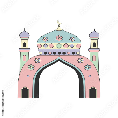 Islamic Archway with Colorful Patterns.