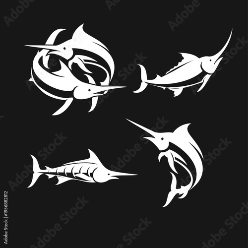 Marlin and Swordfish Vector Illustrations Set: Dynamic Billfish Designs for Sports Logos and Marine Themes