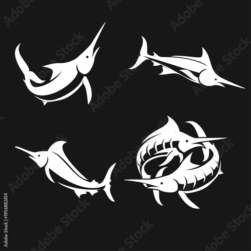 Marlin Fish Logo Design Collection - Stylized Swordfish Silhouettes and Dynamic Emblems