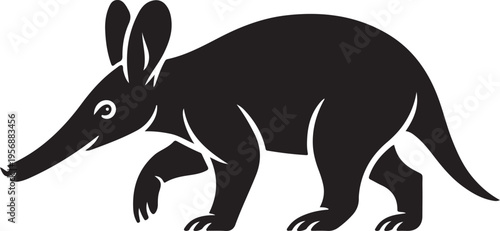 Black aardvark silhouette vector graphic with line art