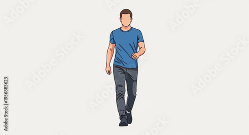 Young Man Walking Alone Casual.