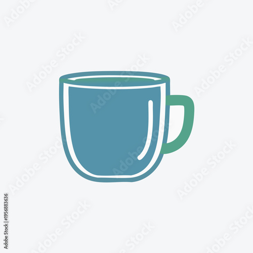 A minimalist blue and green mug with a white outline against a light grey background