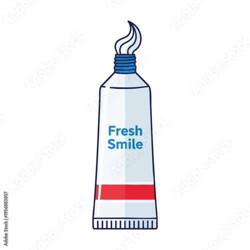 Squeezable tube with blue cap, dispensing a white swirl and text "Fresh Smile
