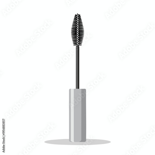 Minimalist illustration of a black mascara wand with a silver tube and shadow