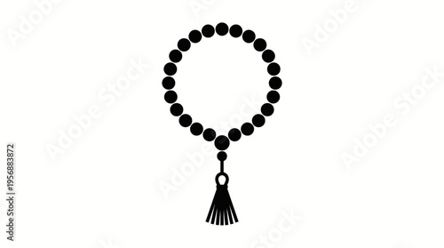 A black silhouette of prayer beads with a tassel, commonly used in various religious practices for counting prayers or mantras.