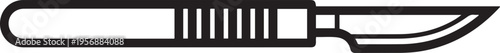 Surgical scalpel black and white vector icon representing precision cutting medical surgery tools and clinical operation equipment for healthcare professionals