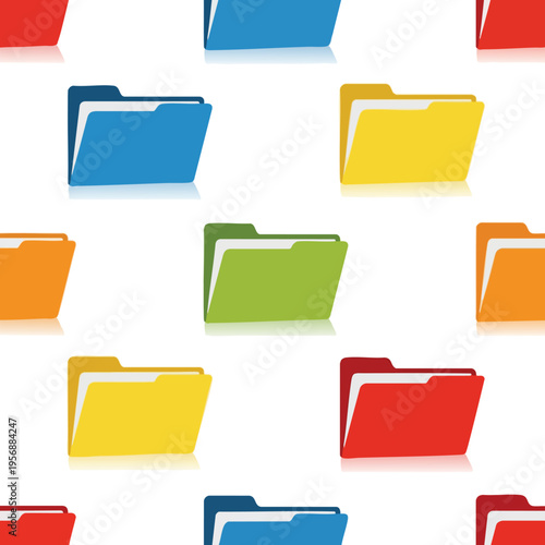 Colorful file folders arranged in a repeating pattern against a white background