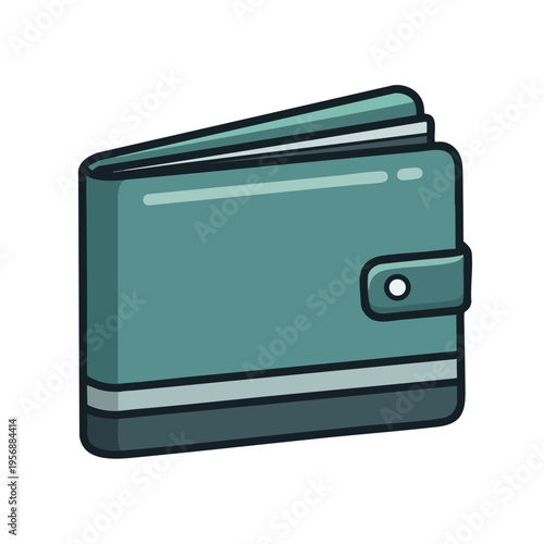 A closed, teal-green wallet with a strap and a button closure