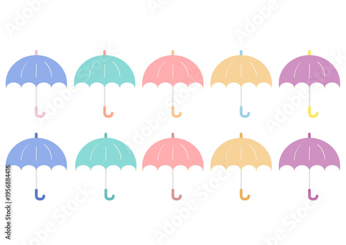 カラフルな傘のイラストセット｜雨・天気・梅雨・防水・生活用品のベクターイラスト