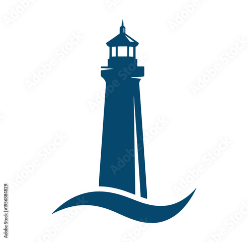blue silhouette of lighthouse on wavy water  iconic nautical symbol