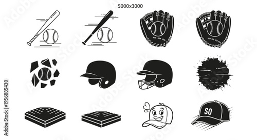 Baseball bat and ball graphic with motion lines icon vector