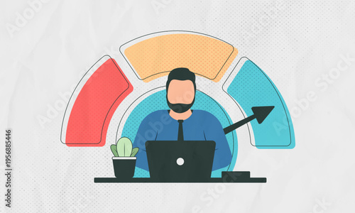 Employee productivity scoring dashboard, workforce performance rating with KPI tracking and personal efficiency analytics showing growth level indicators for HR evaluation and data driven management