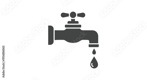 Simple black silhouette of a water faucet with a dripping drop