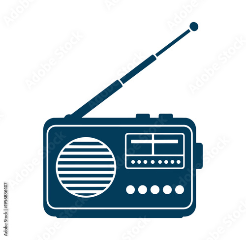 Retro radio receiver with antenna isolated on white background