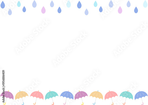 カラフルな傘のフレームイラスト｜雨・天気・梅雨・防水・生活用品のベクターイラスト