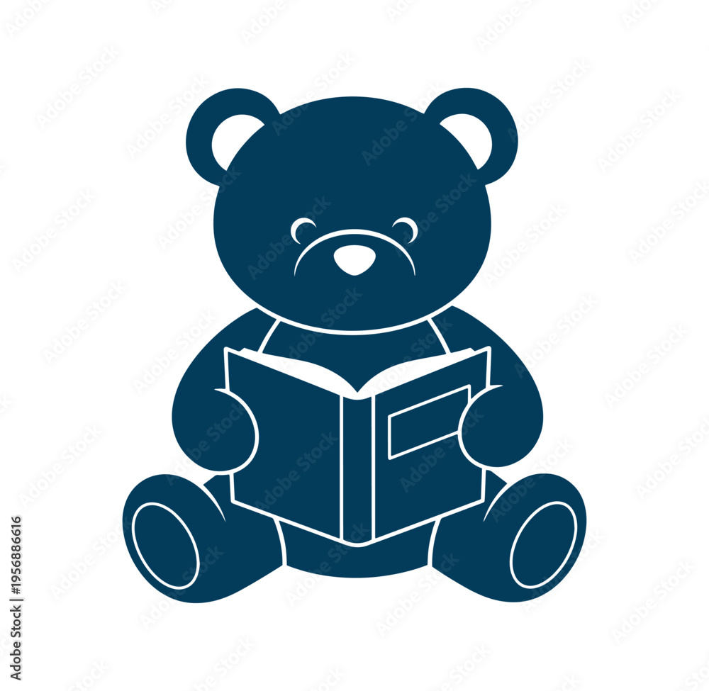 Obraz premium Teddy bear sitting and reading a book in a cute graphic illustration
