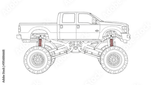 Detailed vector outline of a powerful off-road lifted vehicle design