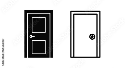 Two simplistic door icons one solid and one outlined displayed side by side