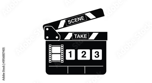 Black and white director s clapperboard with scene and take markings