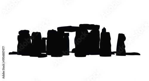 Ancient stone circle formation against a white background a striking silhouette