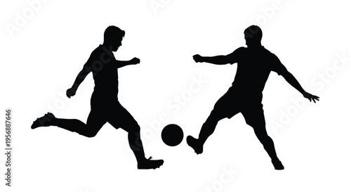 Two soccer players in action a dynamic black shape silhouette