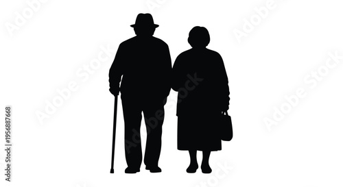 Elderly couple standing together a striking black silhouette