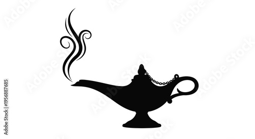 Elegant genie lamp design with swirling smoke a striking silhouette