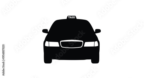 Front view of a black taxi cab simple and bold silhouette