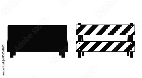 Two road barriers one solid black and one striped in a graphic silhouette