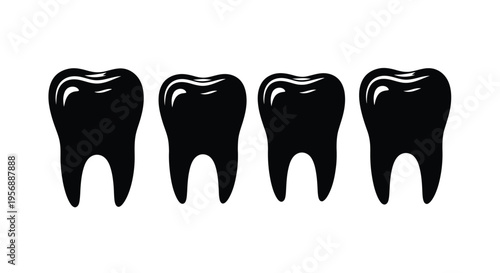 Four teeth arranged in a row a striking black silhouette