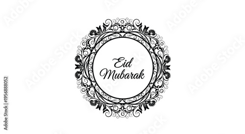 Elegant eid mubarak greeting with ornate floral frame design