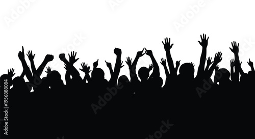 Crowd raising hands in celebration a striking black silhouette