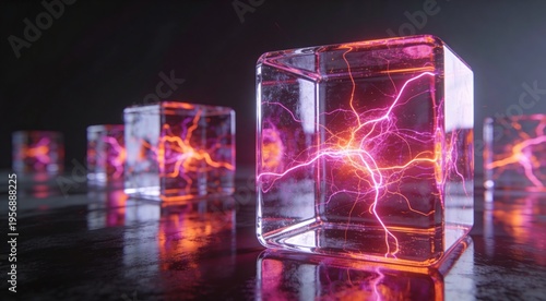 Conceptual visualization of regulatory sandbox with glowing energy contained inside transparent cubic structure, representing safe testing environments and compliance systems